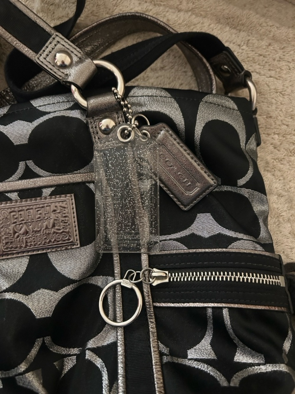 Coach Poppy Silver & Black Spotlight Satchel - Picture 6 of 10
